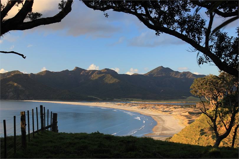 up on the farm looking down at beach