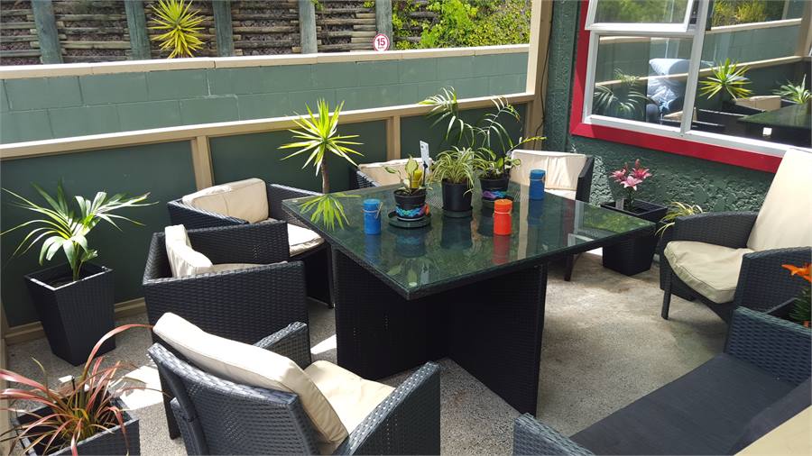 Outside covered dining area on the balcony