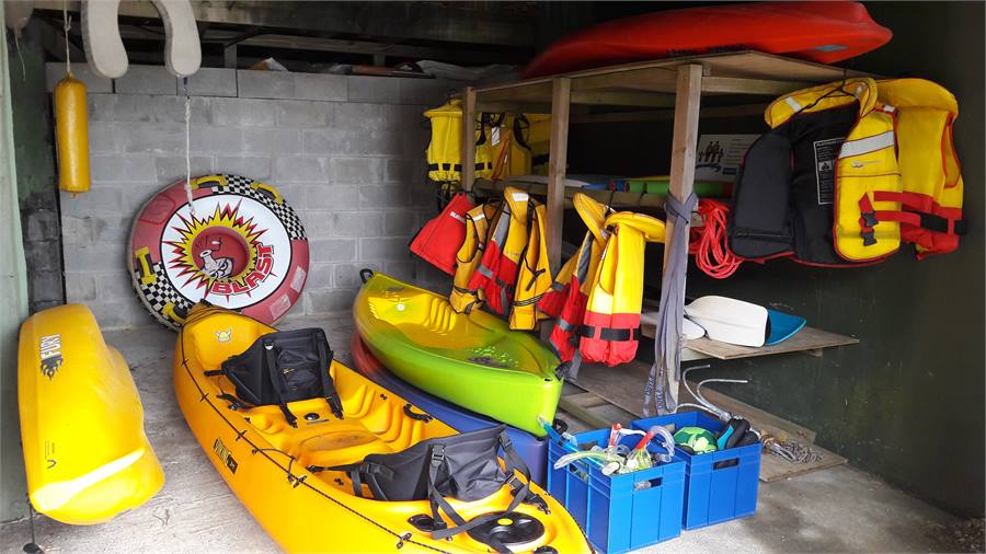 Kayak Garage and lifejackets