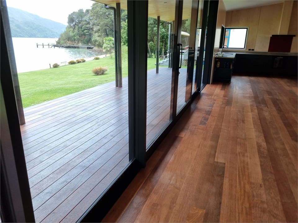 View over deck to the beach