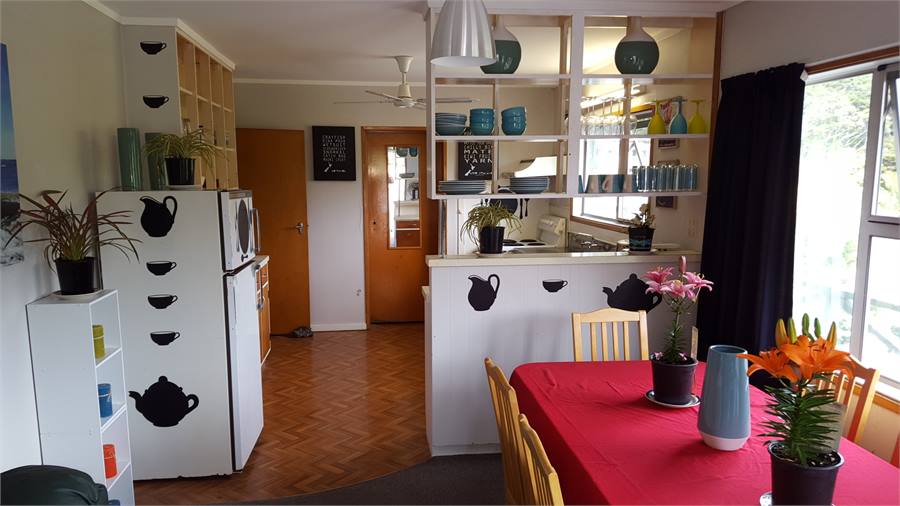 Looking from the door, through the inside dining a