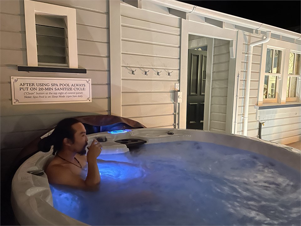 Soaking in the divine Alpine hot-tub style Spa-Poo