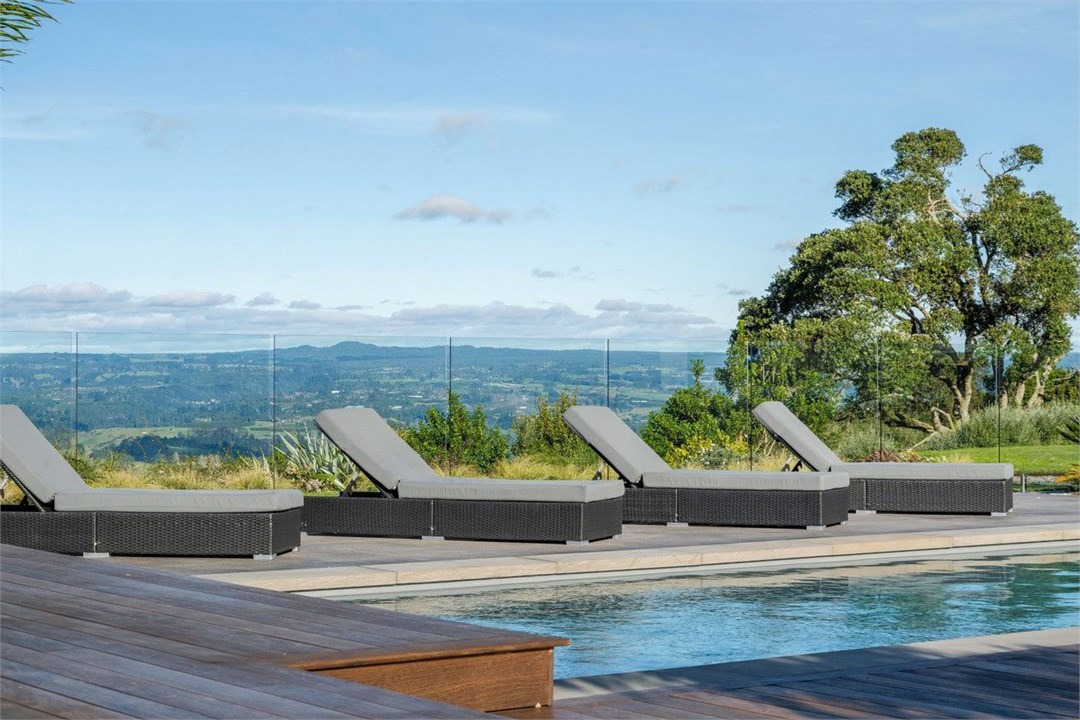 Resort style pool area with views