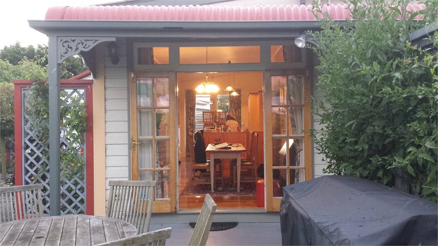 Looking into dining area from outside