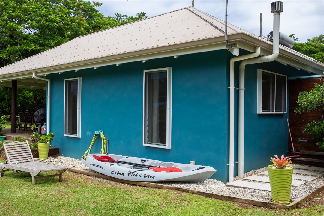 Kayak and lounger for guest use.