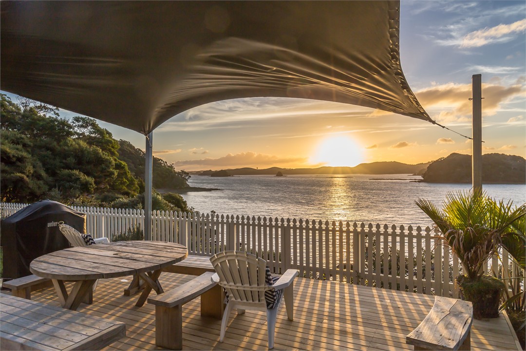 The gorgeous front deck overlooking the water