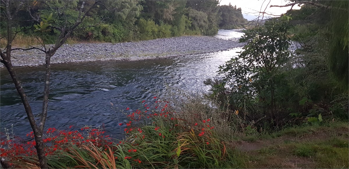 Tranquil evening waters opposite the Lodge