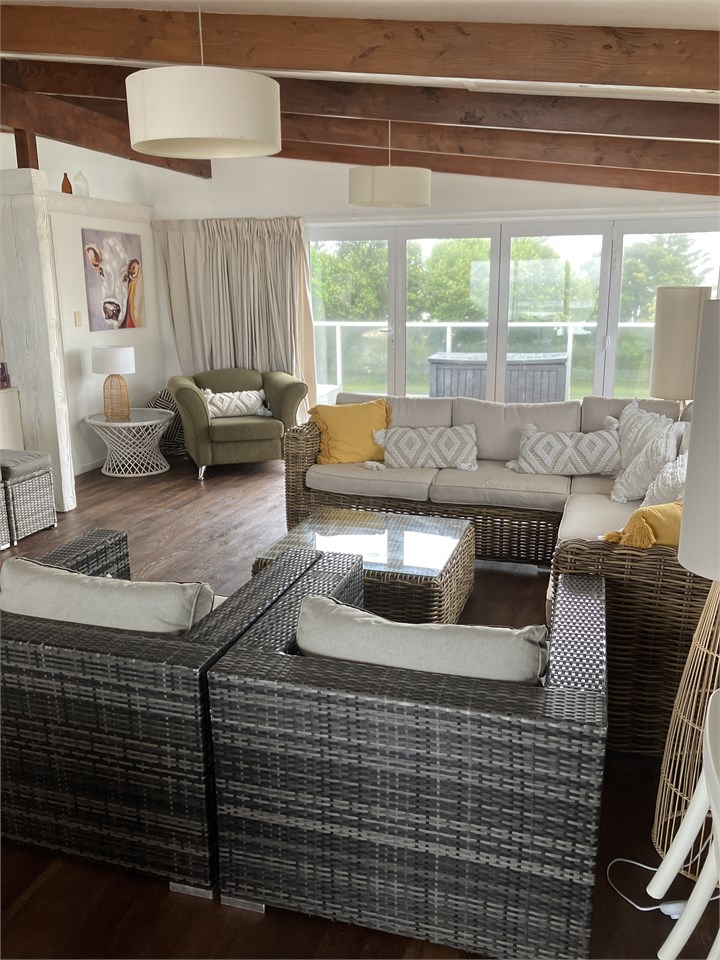 Large family room with dual water views