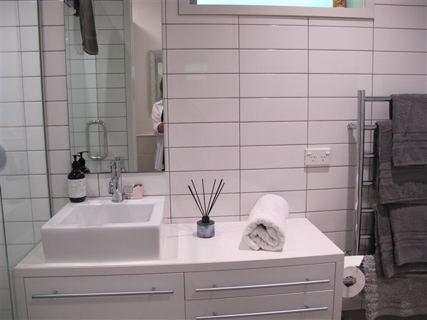 Bathroom has dual entry