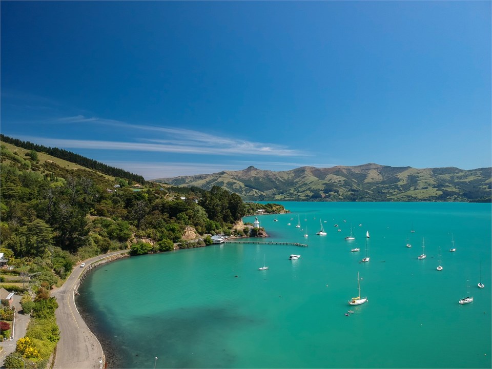 Bright, calm day over Akaroa Harbour