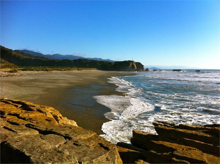 small beach south of the Pancake Rocks