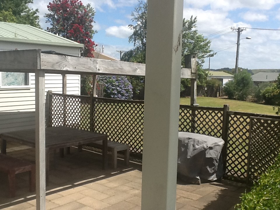 Covered courtyard looking towards lake