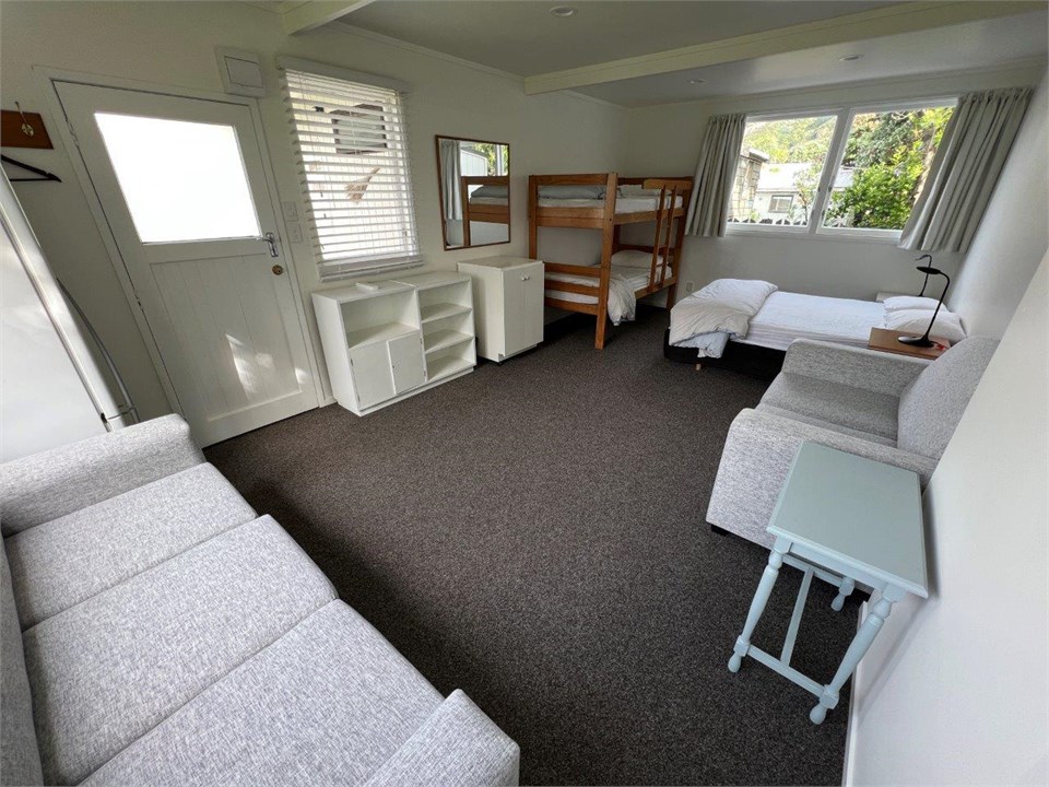 Sleep-out, Queen bed, bunks and sofas