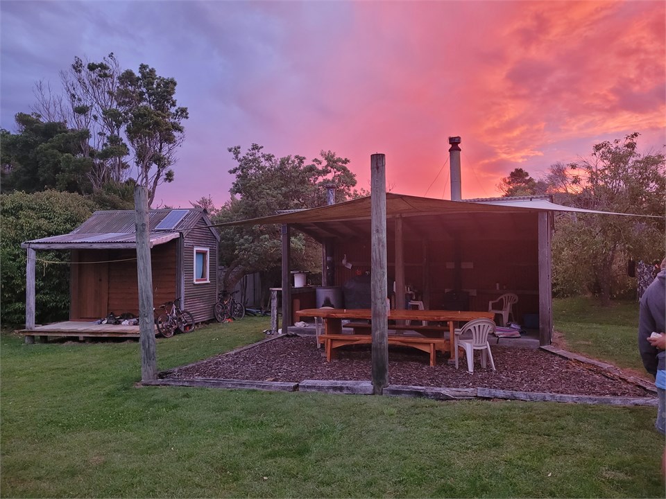 Sunset over the cooking shelter
