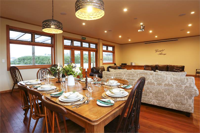 Open plan Lounge dining inside/outside living.