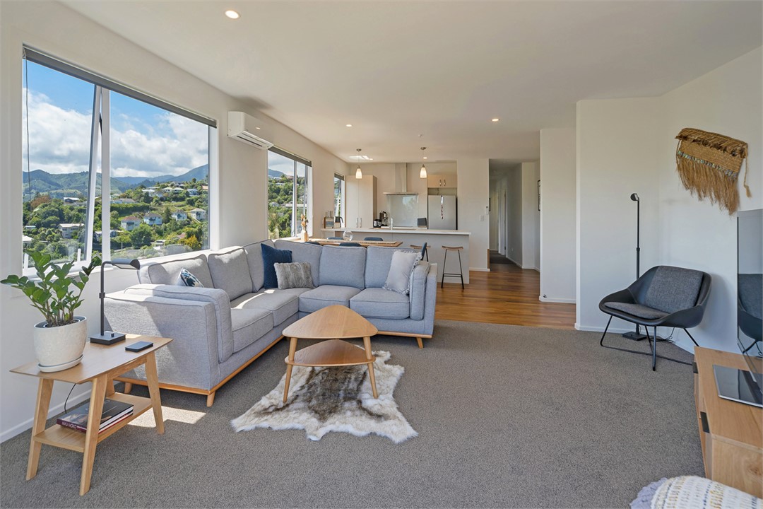 Open living, dining and kitchen area