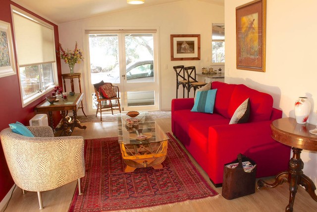 Lounge, red couch is comfortable double pullout di