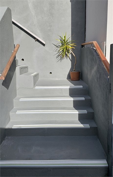 Entrance to OB Retreat via path & 24 steps.