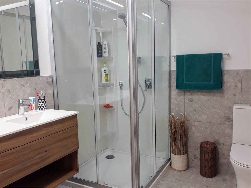 Main bathroom shower and toilet