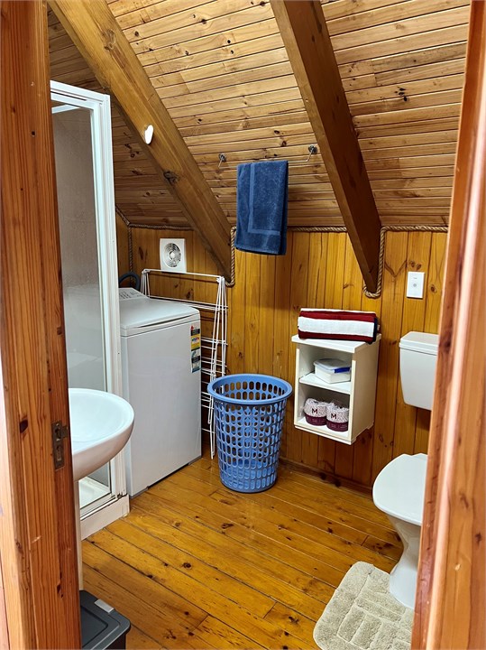 Upstairs bathroom with washing machine
