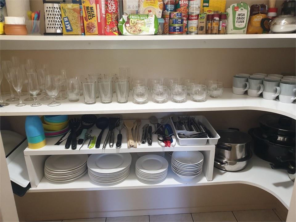 Walk in Pantry contains all Glassware, cooking ute