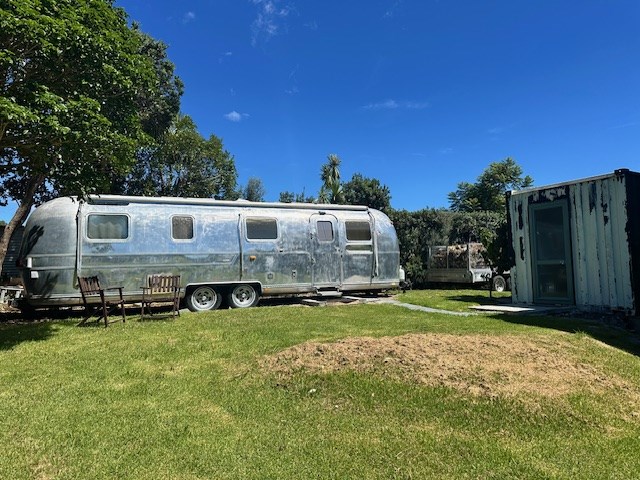 Airstream to Container bathroom, Outside chairs