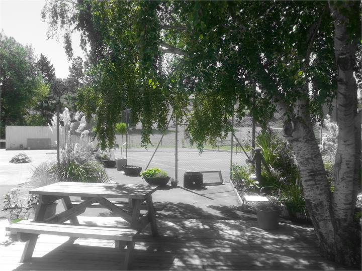 View from the deck out to tennis court