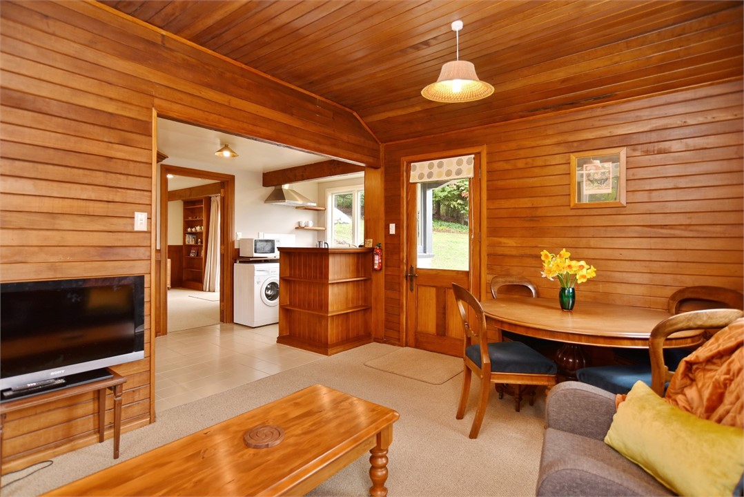 Living room with a TV and pull out Queen sofa bed