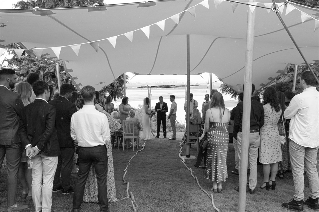 Flexitent wedding ceremony on the cottage lawn