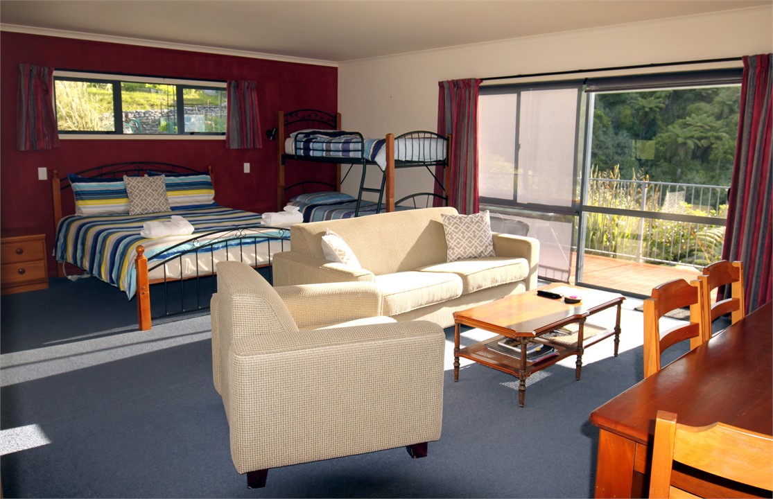 Studio open plan sleeping area and lounge