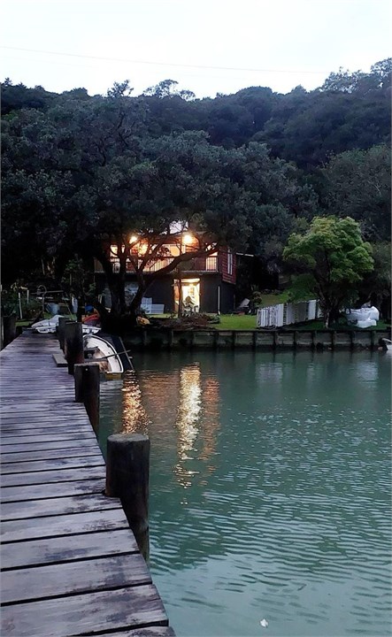 Evening view of Kereru Cottage