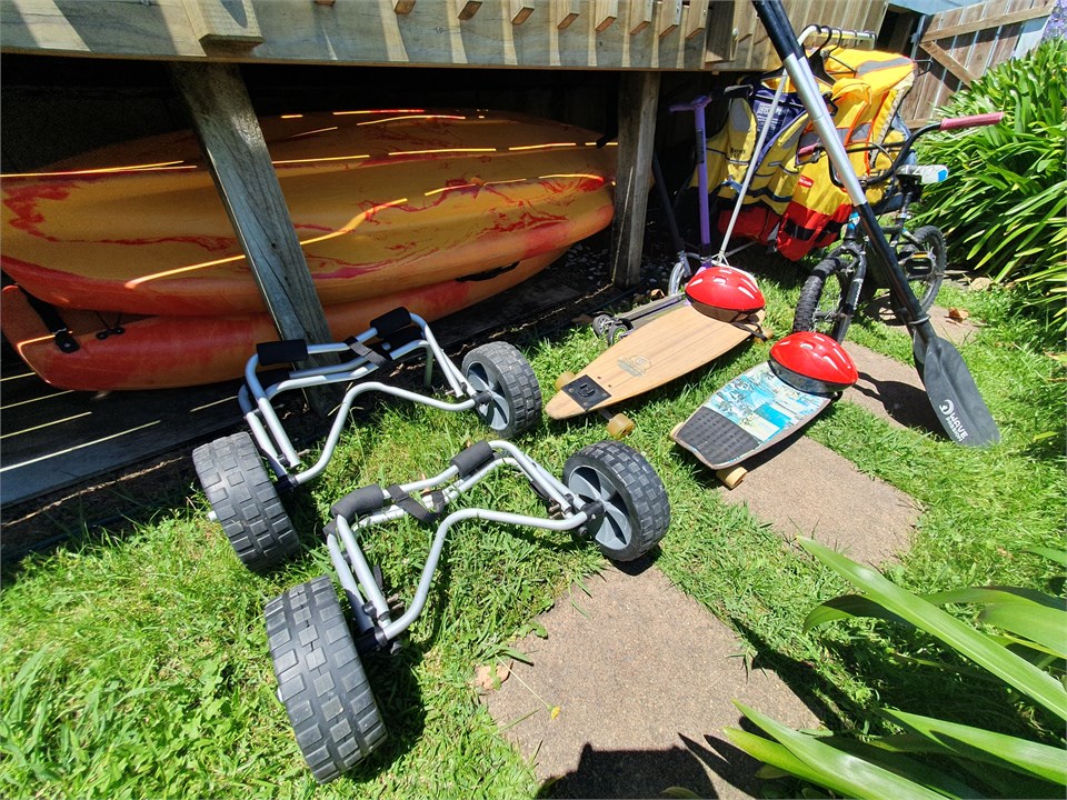 Kids activity equipment including..2 sea kayaks, b