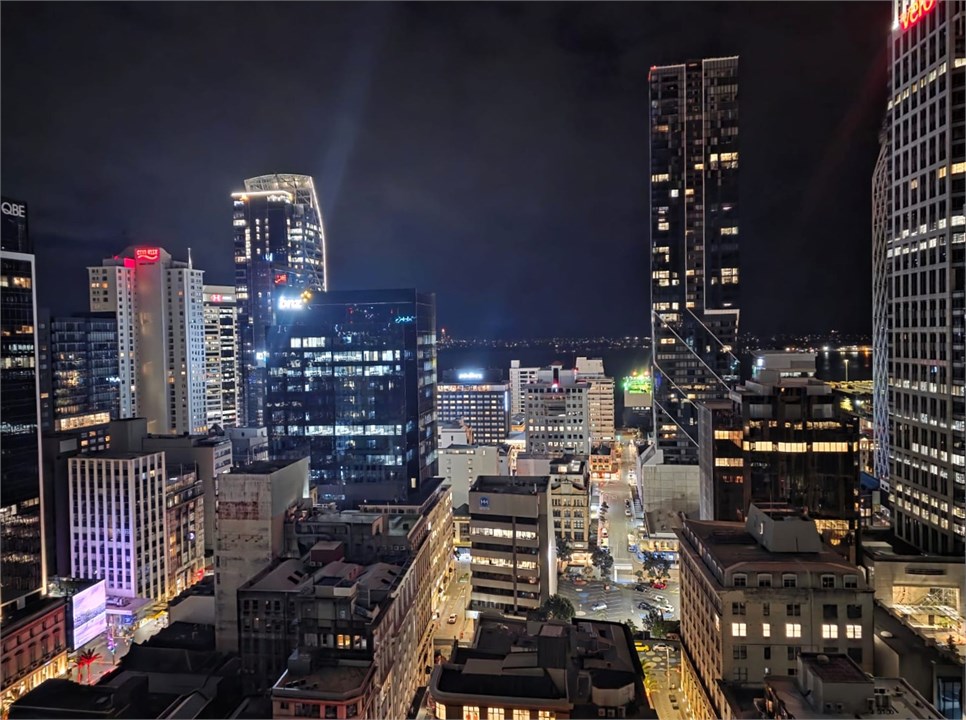 City lights at night from front balcony