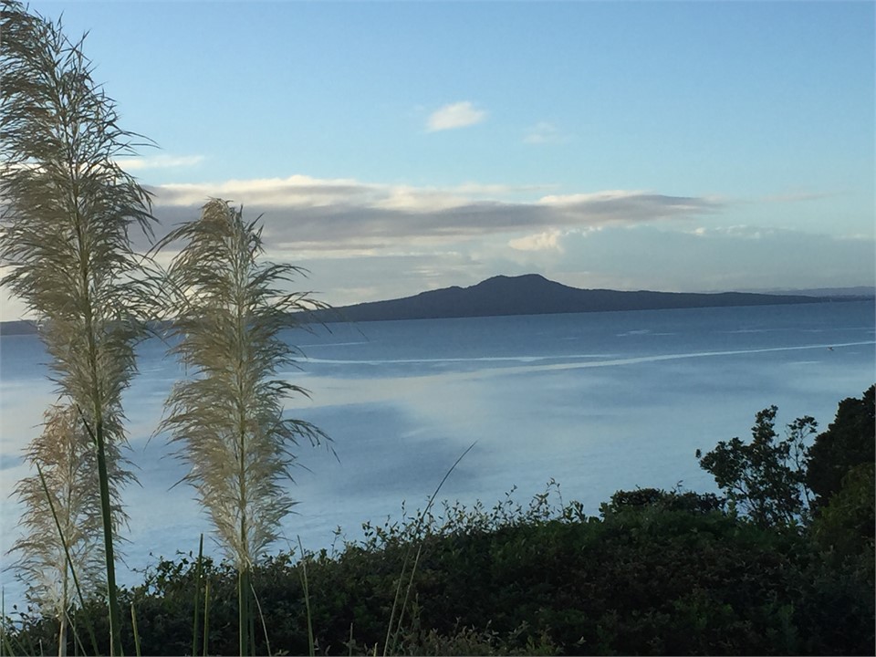 Coastal walkway views of Rangitoto Island (volcano