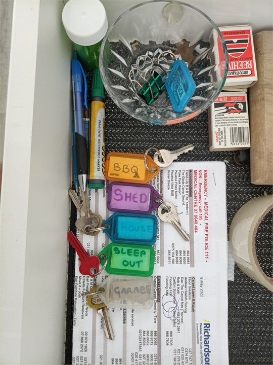 Keys in top draw in kitchen