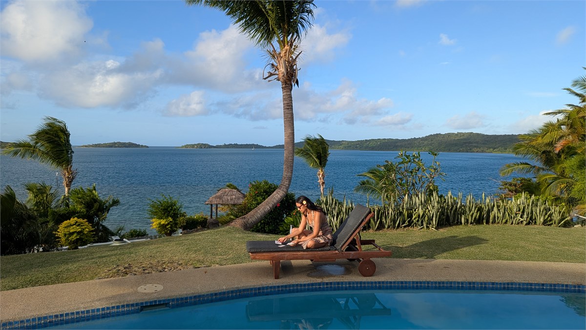 Sitting by the pool - view out to the ocean