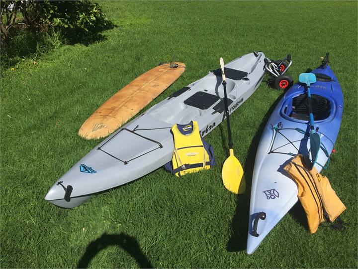 Kayaks and surfboard
