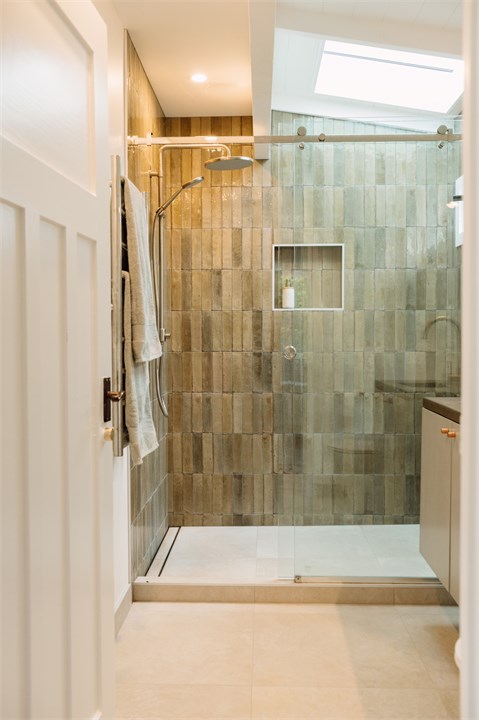 Shower in cottage bathroom