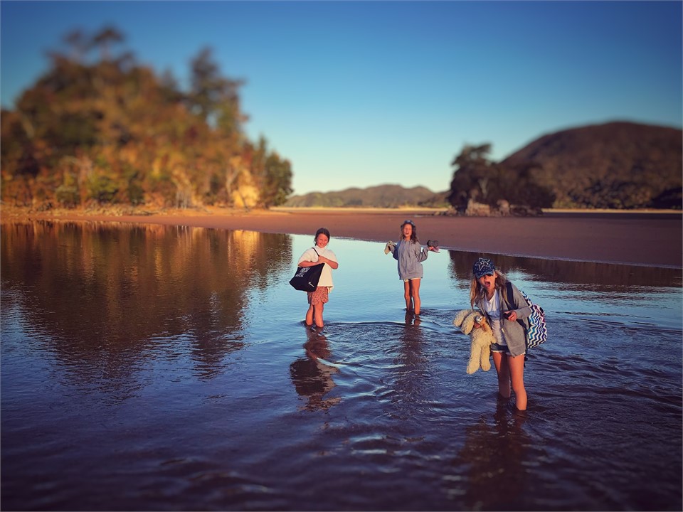 Walking into awaroa across the estuary