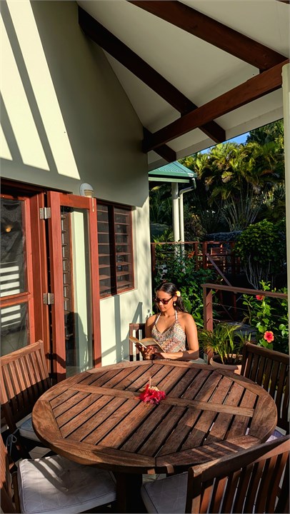 Reading on the back deck