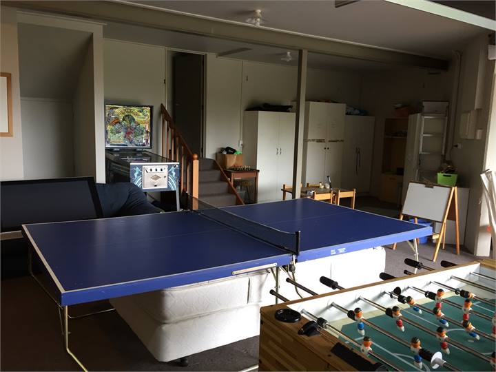 Table tennis, table football and pinball machine