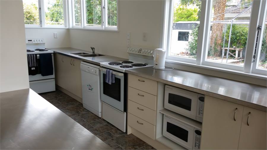 2 stoves, 2 microwaves, set up to feed the whole t