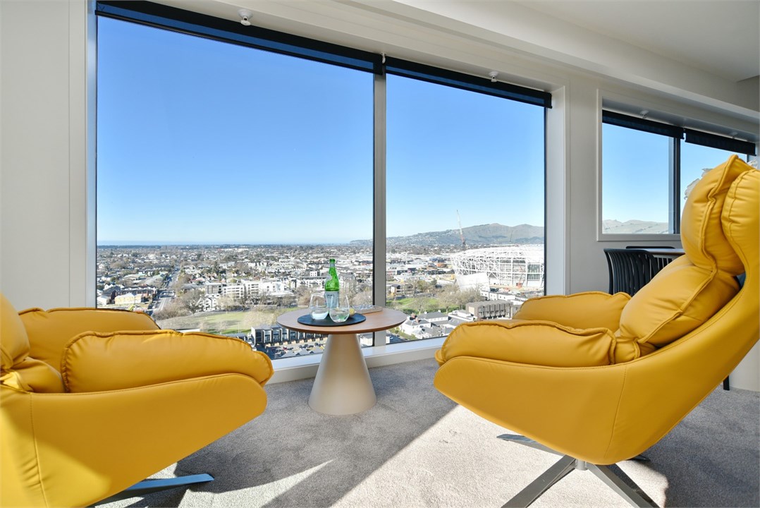 Seating areas overlooking the city
