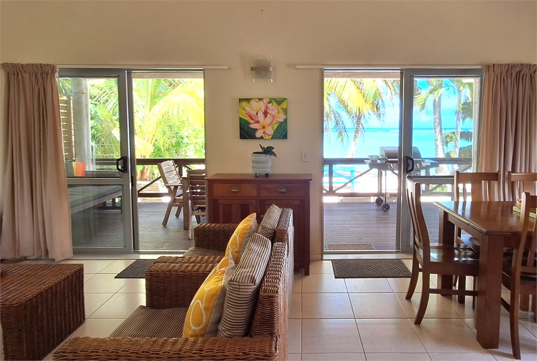 Nu- Living extends out to spacious deck and beach 