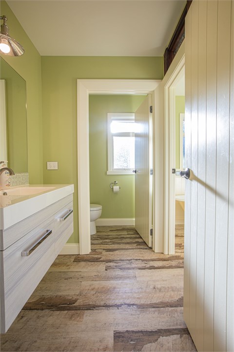 separate vanity, toilet, shower and claw foot bath