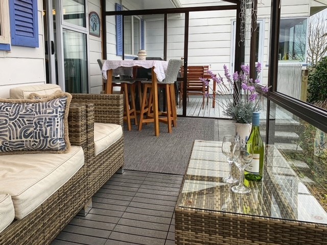 Enjoy stunning views year round in the covered pat