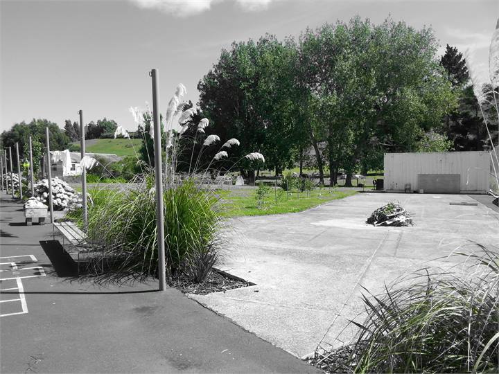 The old school yard we share with our guests