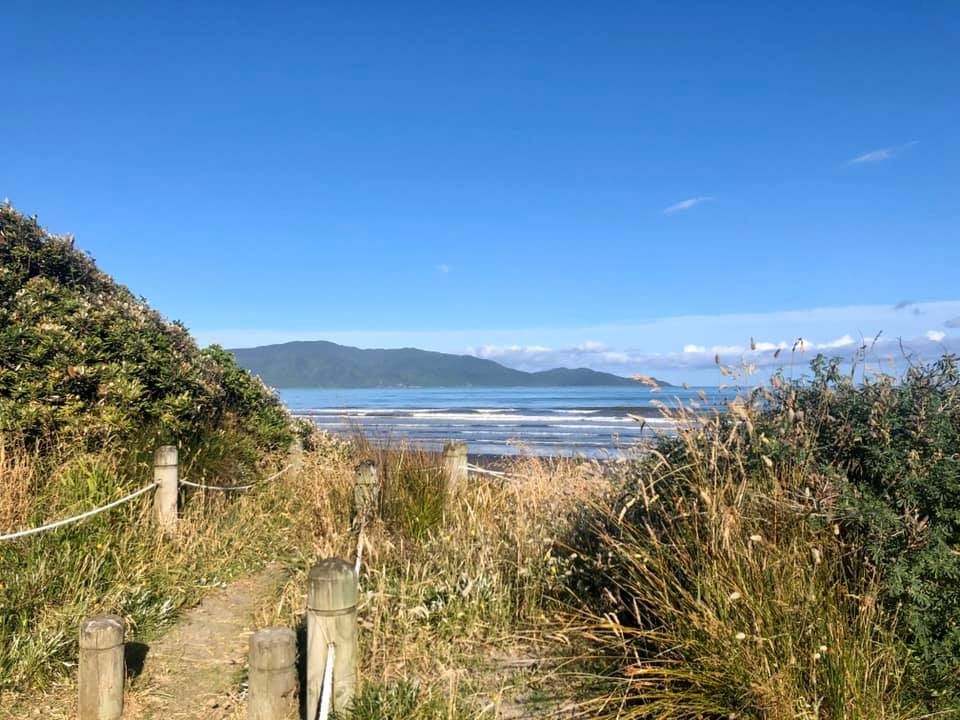 Waikanae beach with view of Kapiti Island