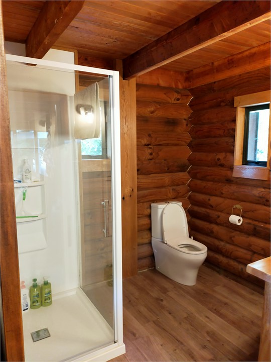 main bathroom with shower, toilet and basin