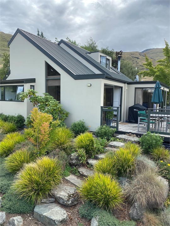 View of the property building and seating areas